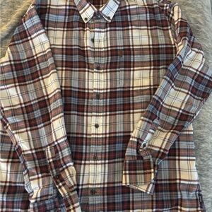 Izod Men's Flannel Plaid Shirt - Red, White, Gray